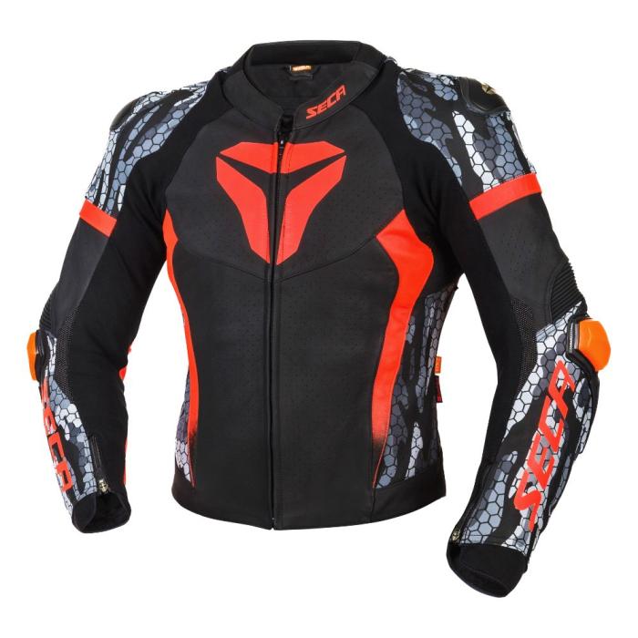 kožená moto bunda Seca SRS II černá/fluo červená