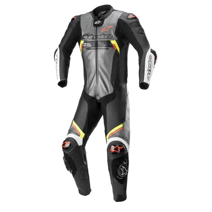 jednodílná moto kombinéza Alpinestars Missille 2 Ignition metalická šedá/černá/žlutá/červená fluo, Velikost 46