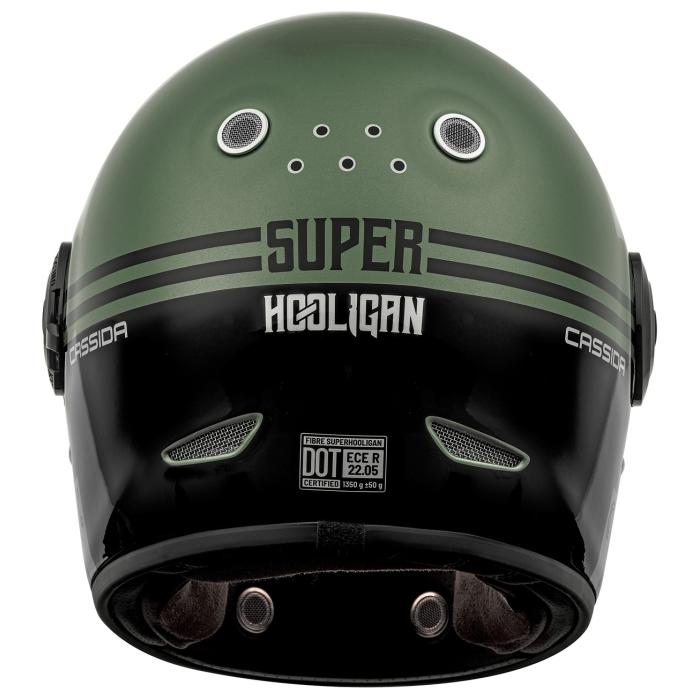 retro přilba Cassida Fibre Super Hooligan černá/metalická zelená/šedá, Velikost L