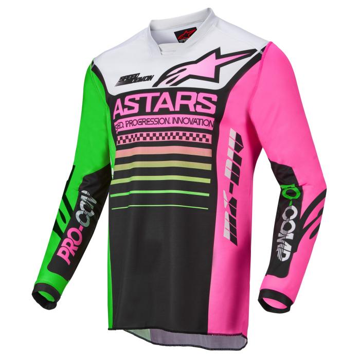 dětský motokrosový dres Alpinestars Racer Compass černá/zelená neon/růžová fluo, Velikost L