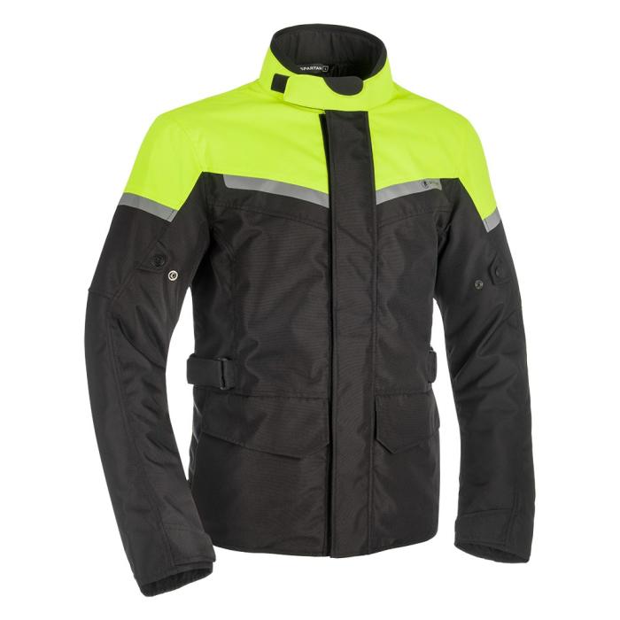 textilní moto bunda Oxford Spartan Long WP černá/žlutá fluo