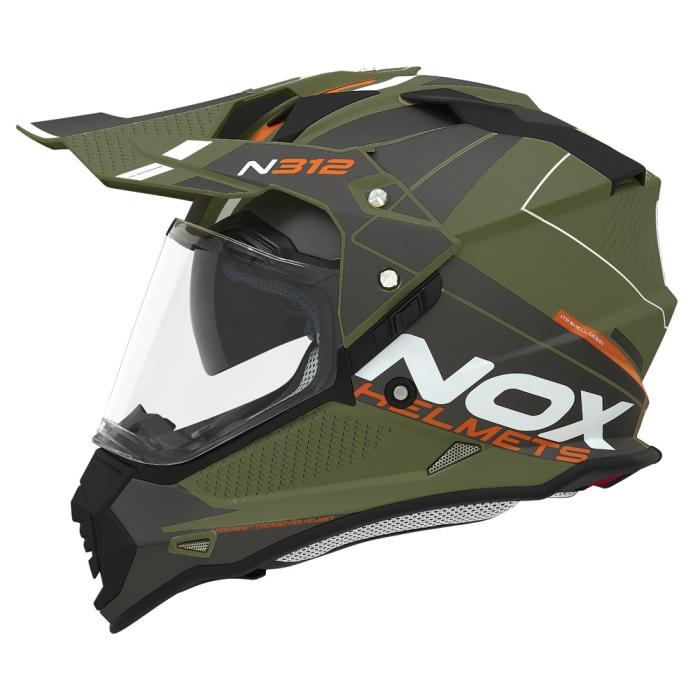 enduro přilba Nox N312 Drone khaki matná/oranžová, Velikost L