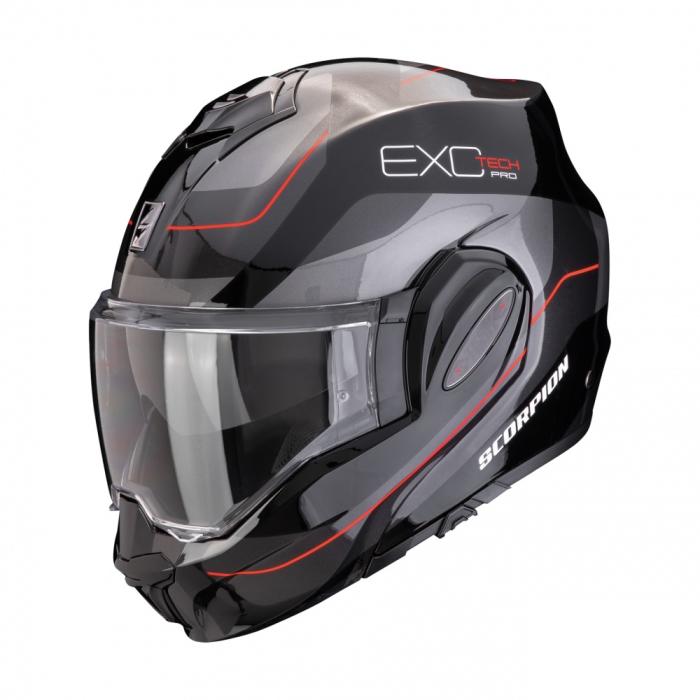 vyklápěcí přilba Scorpion EXO-Tech Evo Pro Commuta černo/stříbrno/červená, Velikost XS