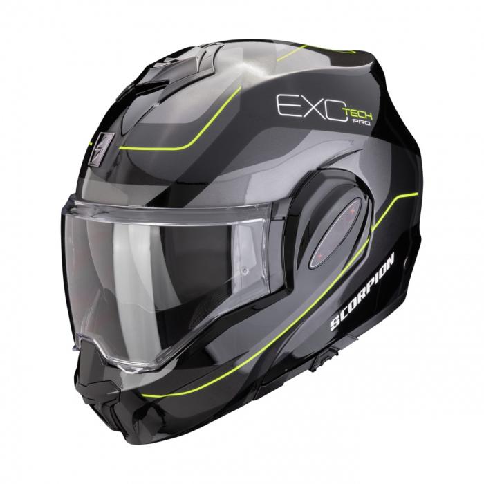 vyklápěcí přilba Scorpion EXO-Tech Evo Pro Commuta černo/stříbrno/žlutá, Velikost L