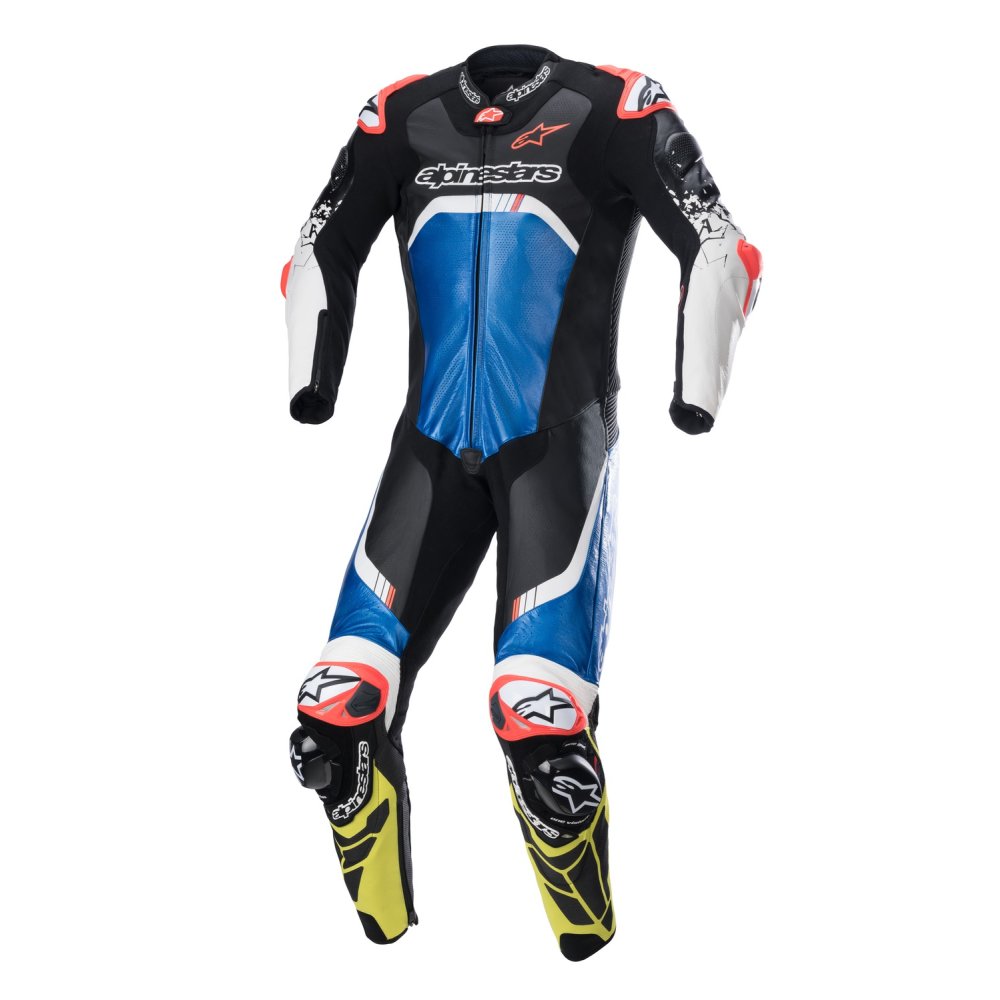 jednodílná kombinéza GP TECH 4, TECH-AIR kompatibilní, ALPINESTARS (modrá/žlutá fluo/červená fluo/černá/bílá) 2025