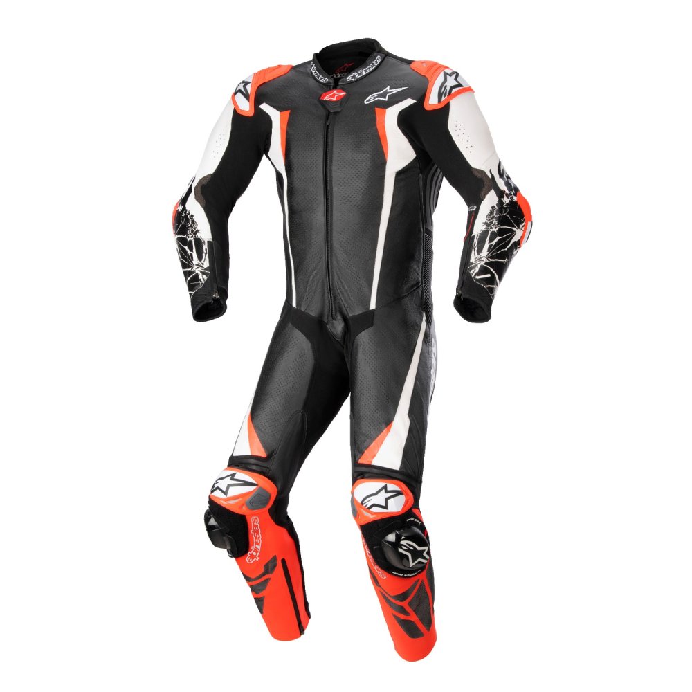 jednodílná kombinéza RACING ABSOLUTE 2, TECH-AIR kompatibilní, ALPINESTARS (černá/bílá/červená fluo) 2025