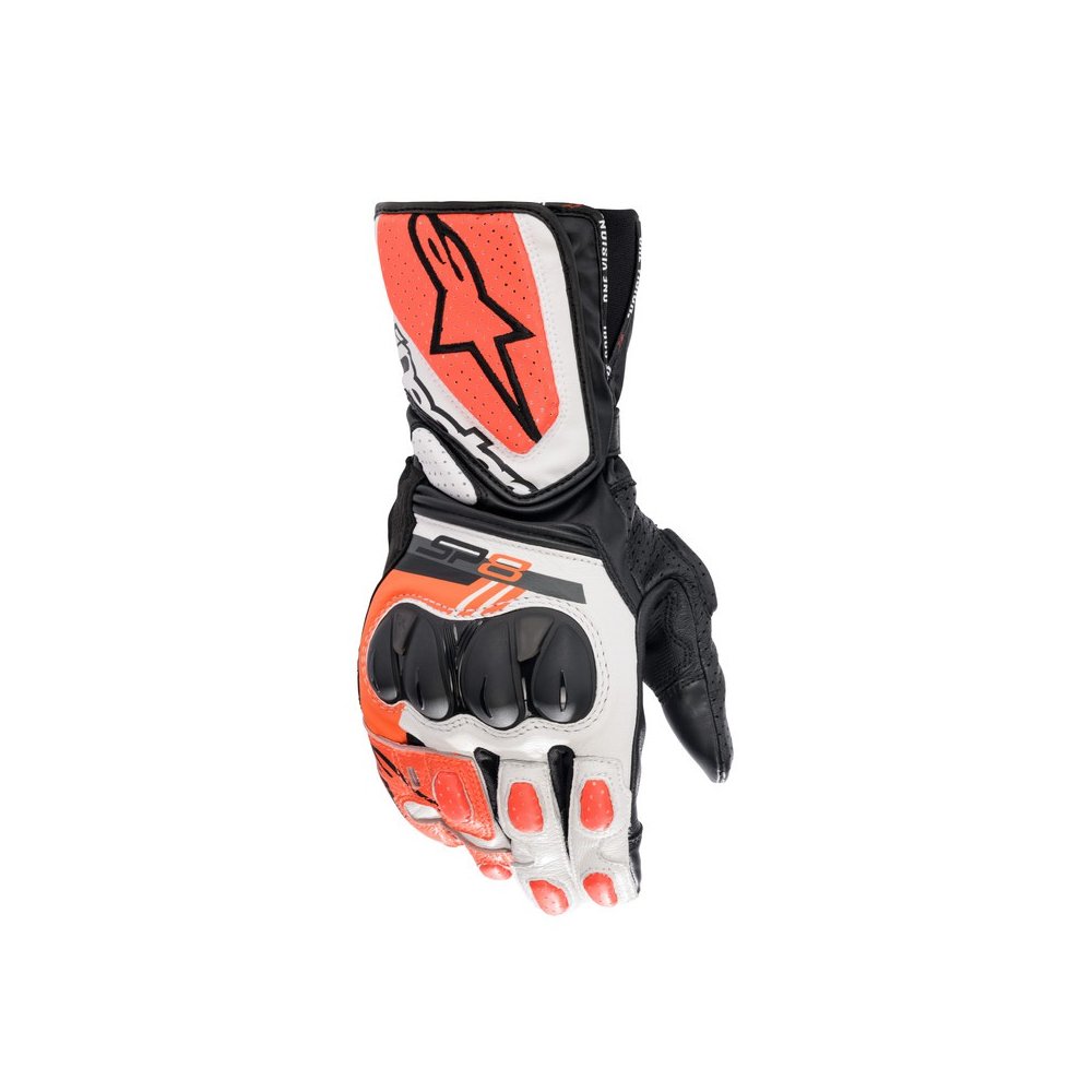 rukavice SP-8, ALPINESTARS (bílé/červené fluo/černé) 2025