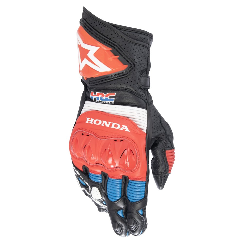 rukavice GP PRO R 3 HONDA kolekce, ALPINESTARS (černá/červená fluo/modrá/bílá) 2025