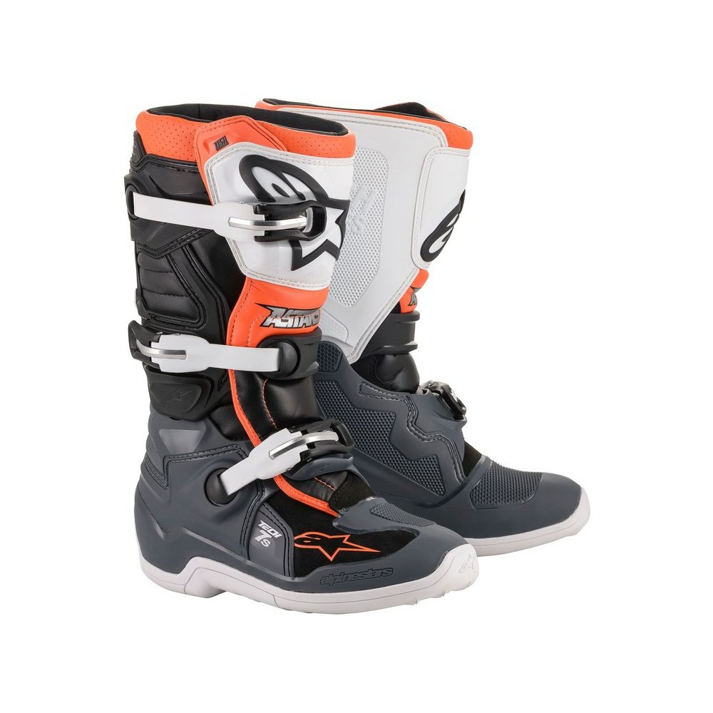 boty TECH 7 S, ALPINESTARS, dětské (černá/šedá/bílá/oranžová fluo)