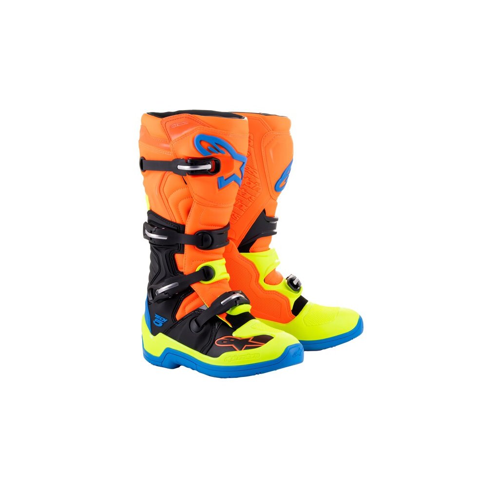 boty TECH 5, ALPINESTARS (oranžová fluo/žlutá fluo/modrá/černá) 2025