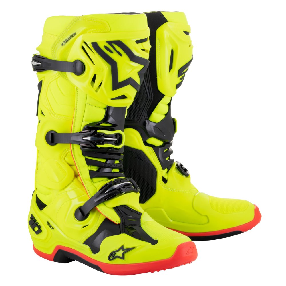 boty TECH 10, ALPINESTARS (žlutá fluo/černá/červená fluo) 2025