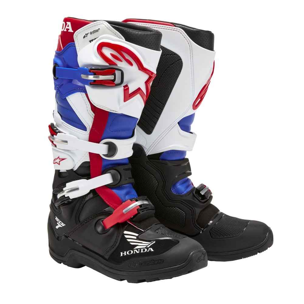 boty TECH 7 ENDURO DRYSTAR HONDA kolekce, ALPINESTARS (černá/bílá/modrá/červená) 2025