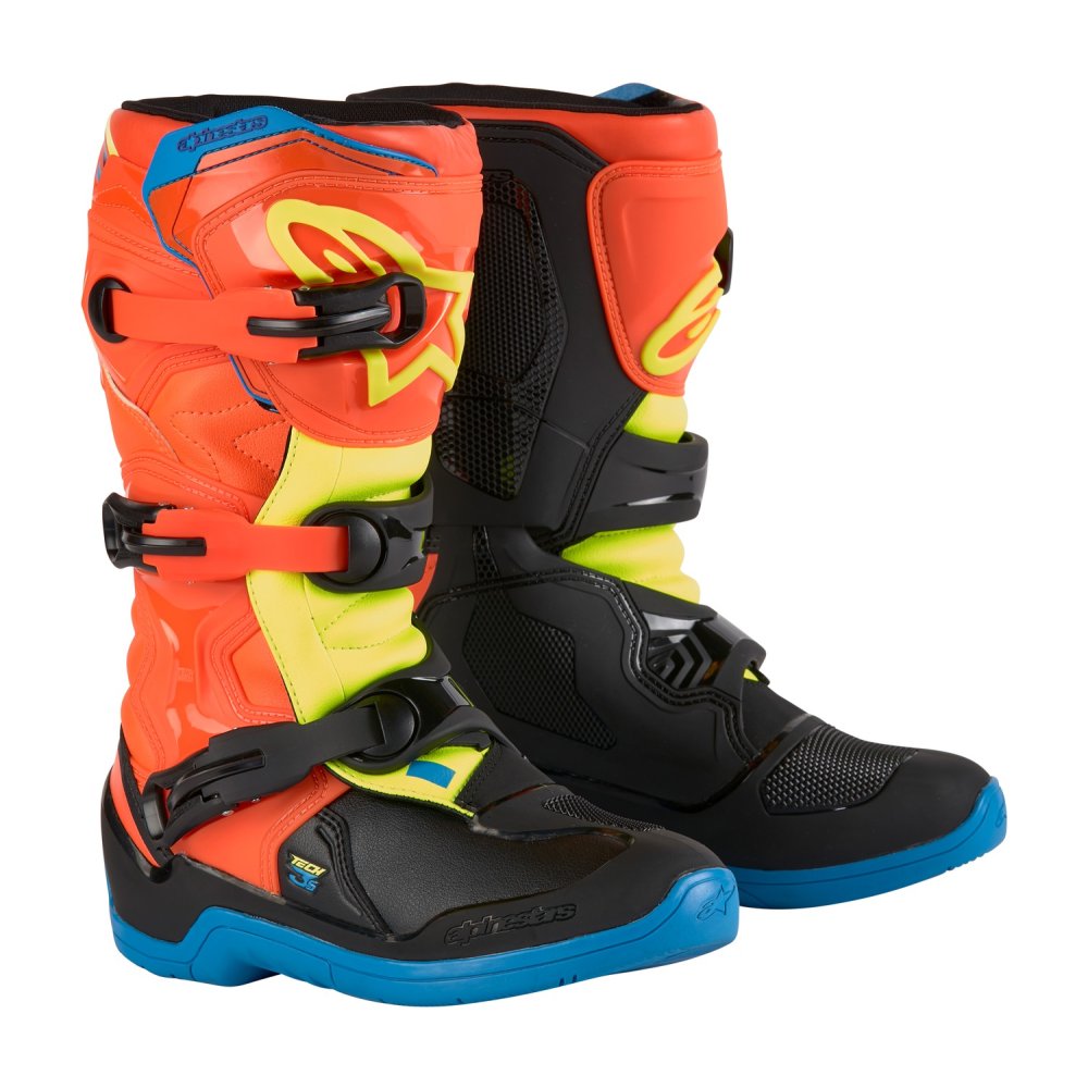 boty TECH 3S YOUTH, ALPINESTARS, dětské (oranžová fluo/modrá/žlutá fluo/černá) 2025