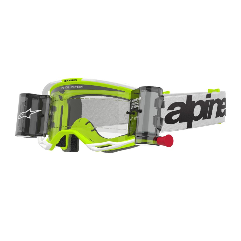 brýle VISION 8 WORDMARK ROLL-OFF WIDE VISION, ALPINESTARS (bílá/žlutá fluo, čiré plexi a roll-off systém) 2025