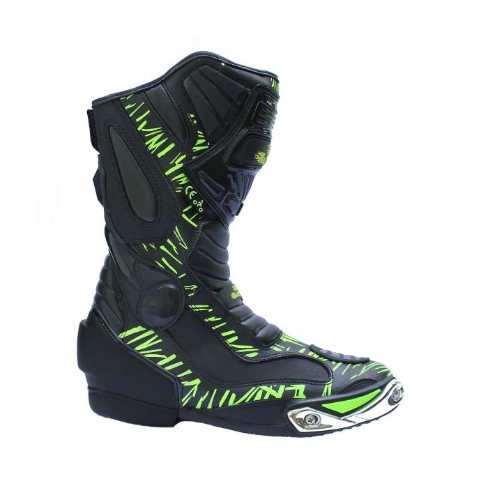 boty na motorku Racing Boot černá/zelená fluo, Velikost bot 42