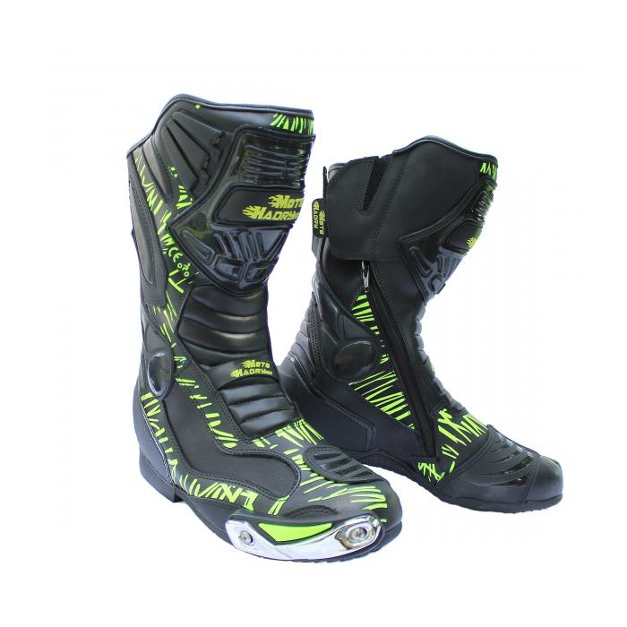 boty na motorku Racing Boot černá/zelená fluo