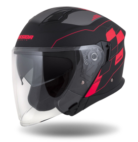otevřená helma Cassida Jet Tech RoxoR černá matná/červená fluo/šedá