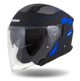 otevřená helma Cassida Jet Tech RoxoR černá matná/modrá/šedá/bílá